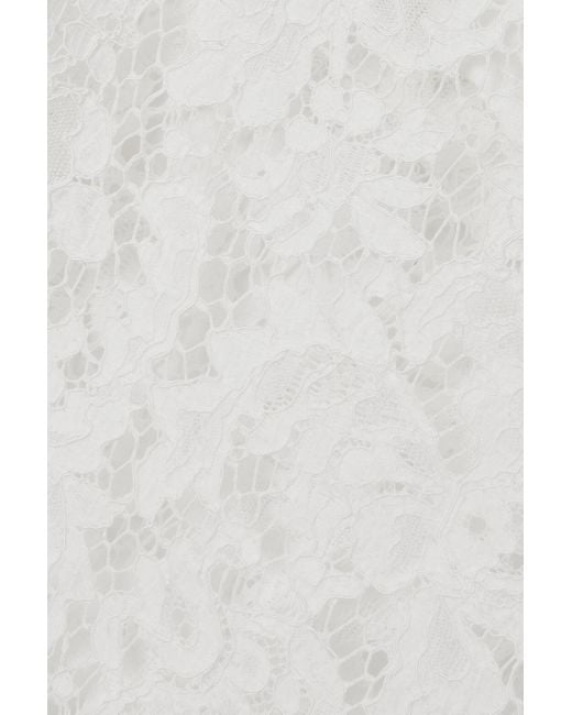 Alessandra Rich White Belted Crystal-embellished Cotton-blend Lace Flared Pants