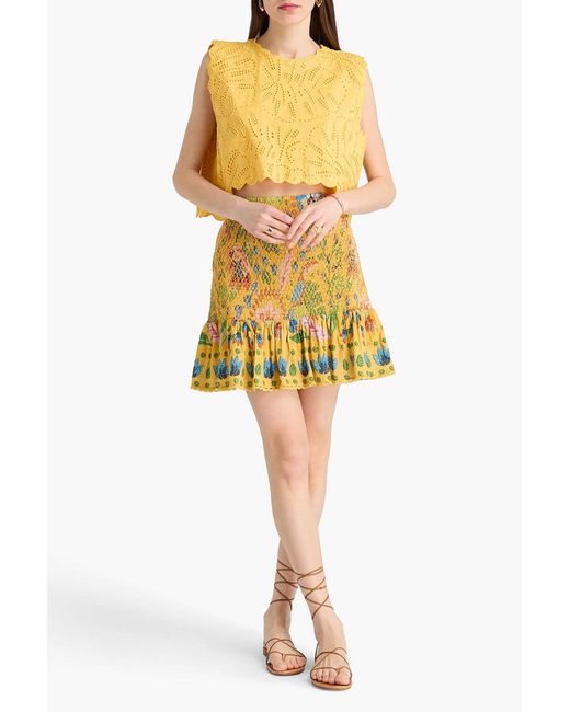 Farm Rio Yellow Cropped Broderie Anglaise Cotton Top