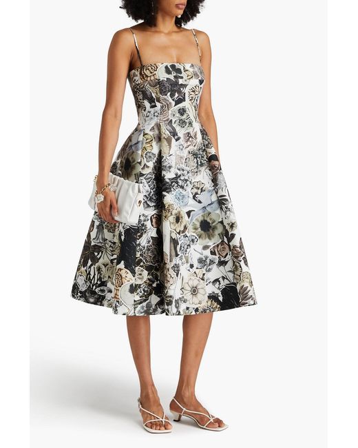 Marni White Flared Floral-print Cotton Midi Dress