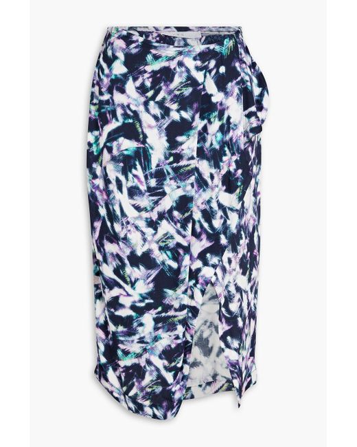 IRO Blue Kerim Wrap-effect Draped Printed Twill Skirt