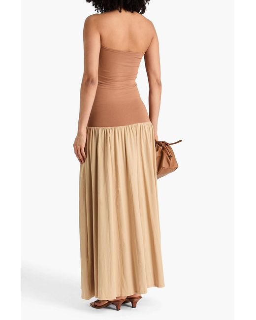 By Malene Birger Natural Marciella Strapless Two-tone Cotton-blend Jersey Maxi Dress