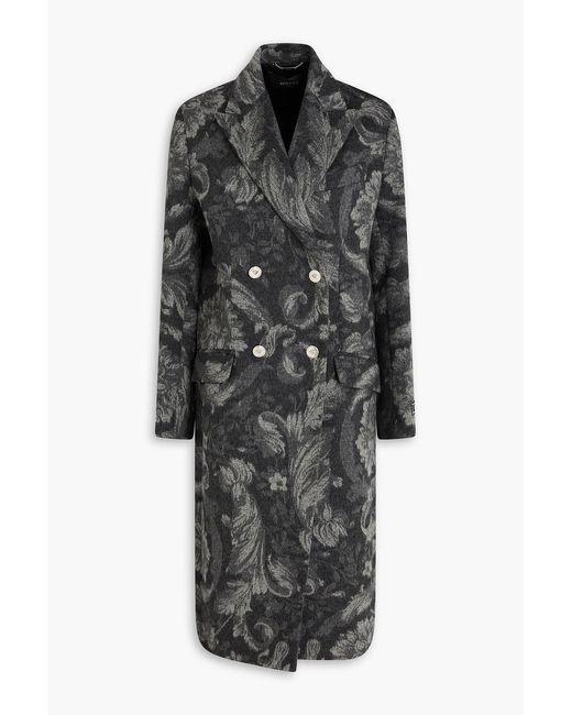 Versace Black Double-Breasted Floral-Print Wool And Cashmere-Blend Felt Coat