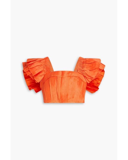Aje. Orange Imagine Cropped Ruffled Linen-blend Top