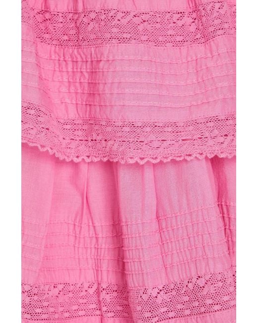 LoveShackFancy Pink Tiered Ruffled Cotton Mini Skirt