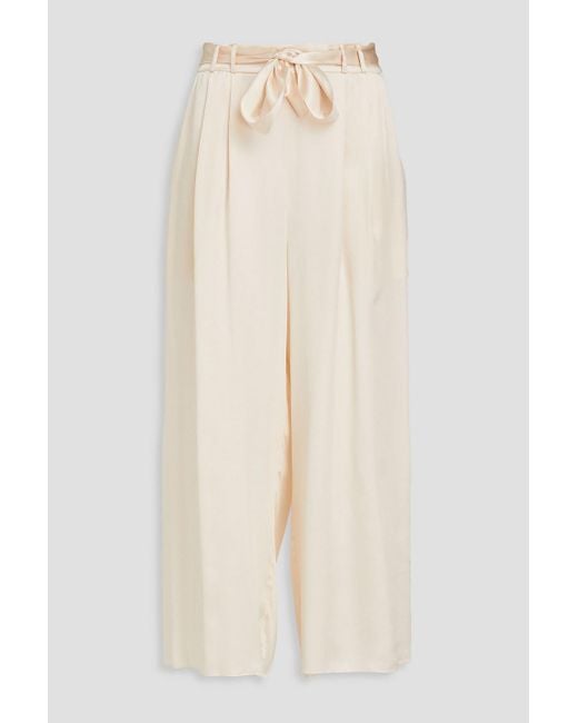 LeKasha White Gansu plissierte cropped hose mit weitem bein aus seiden-charmeuse