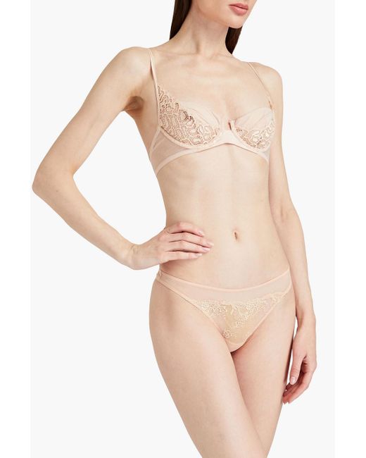 La Perla White Lace And Stretch-tulle Low-rise Thong