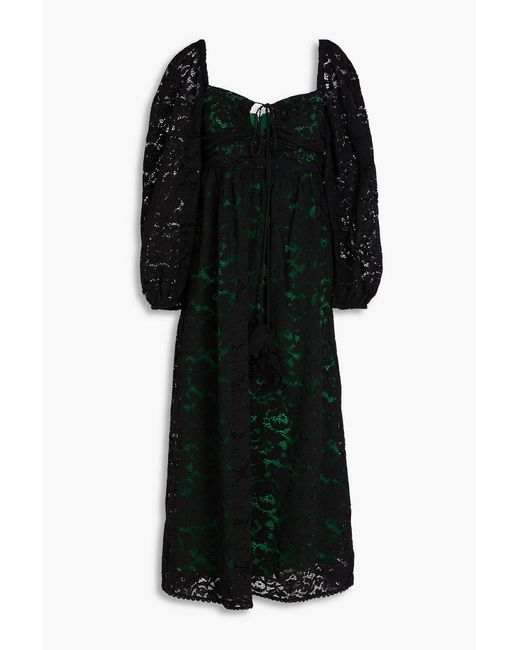 Farm Rio Black Corded Lace Midi Dress