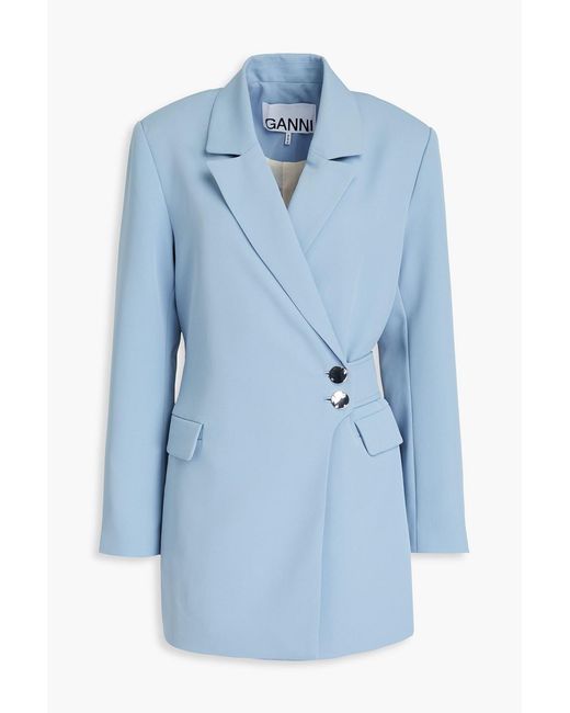 Ganni Blue Double-Breasted Ribbed Jersey Blazer