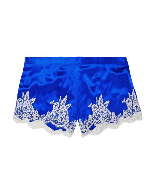 Lise Charmel Blue Splendeur Soie Lace-trimmed Silk-blend Satin Pajama Shorts
