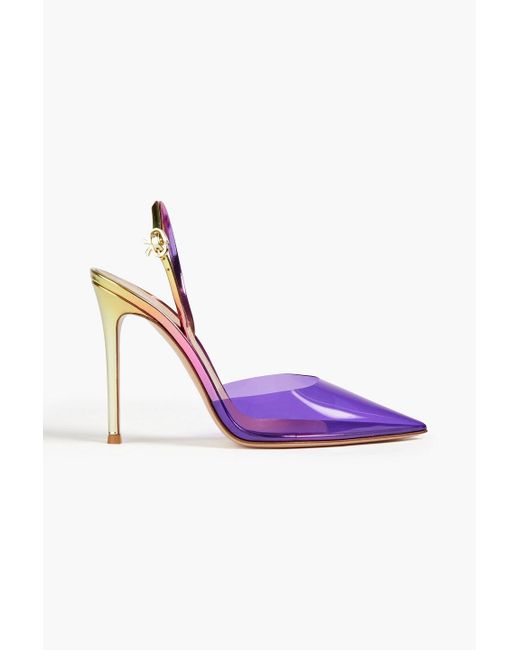 Gianvito Rossi Purple D'orsay Mirrored-leather And Pvc Slingback Pumps