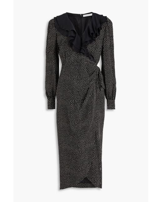 Alessandra Rich Black Bedrucktes midikleid aus seiden-crêpe mit wickeleffekt