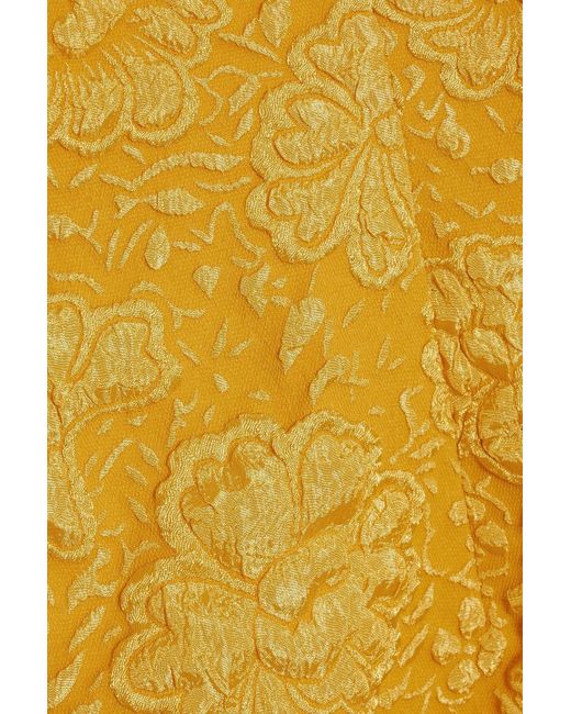 ONE33 SOCIAL Yellow Cutout Gathered Floral-jacquard Mini Dress