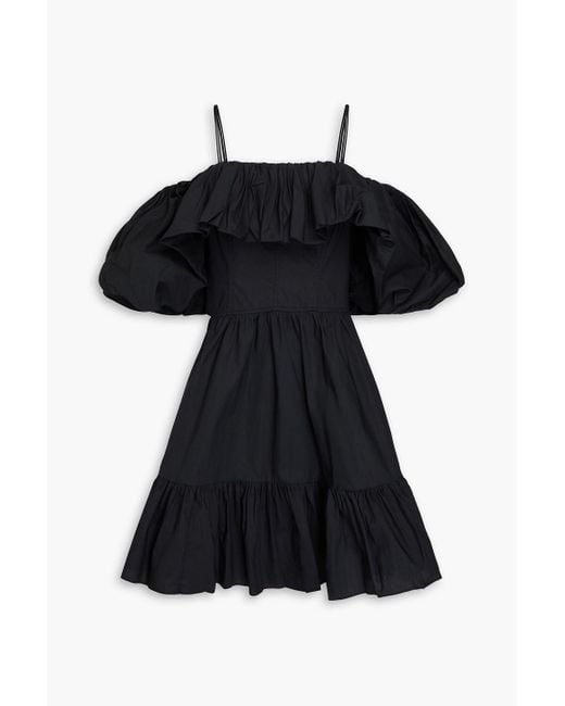 Ulla Johnson Black Lila Cold-shoulder Gathered Cotton-poplin Mini Dress