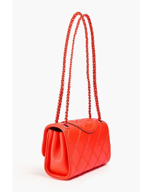 Tory Burch Red Fleming Neon Quilted Leather Shoulder Bag