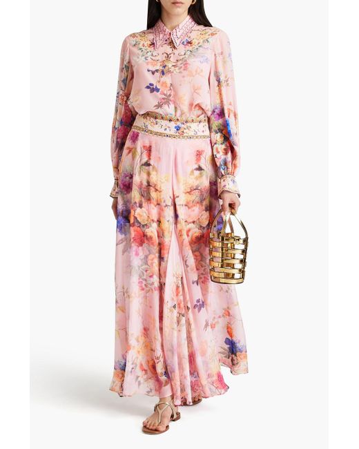 Camilla Pink Verzierte bluse aus crêpe de chine aus seide mit floralem print