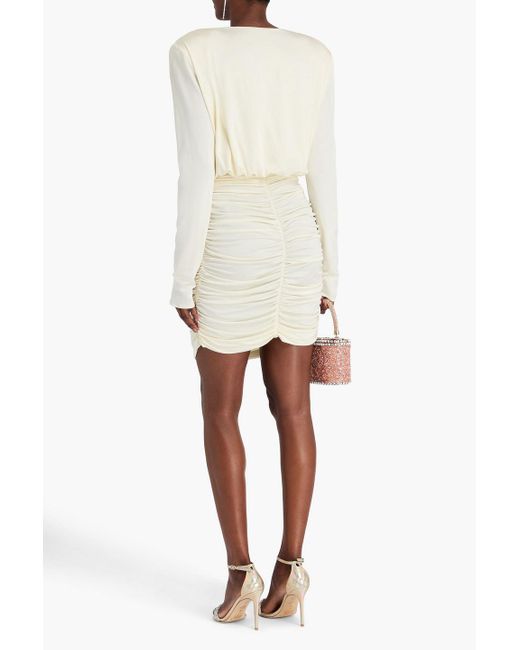 Magda Butrym Natural Ruched Draped Jersey Mini Dress