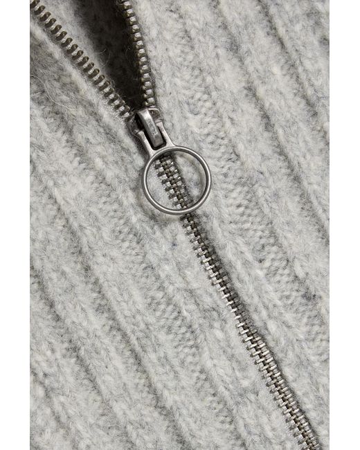 PAIGE White Jayna Ribbed Wool-Blend Zip-Up Cardigan