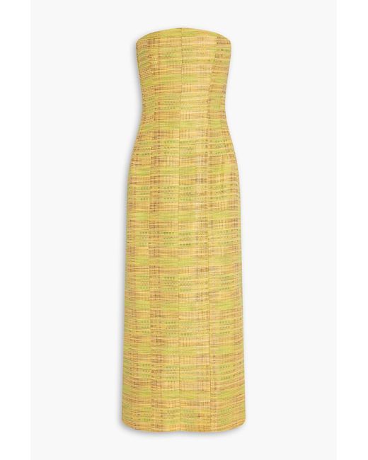TOVE Yellow Sessy Strapless Metallic Cotton-Blend Jacquard Midi Dress
