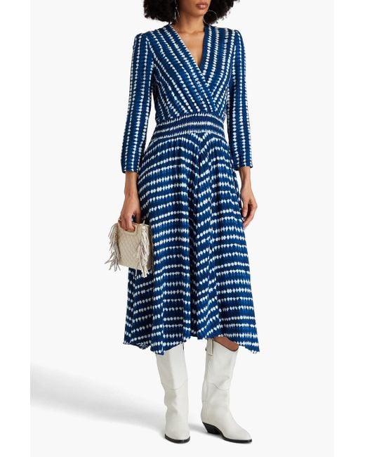 Maje Blue Wrap-Effect Tie-Dyed Woven Midi Dress