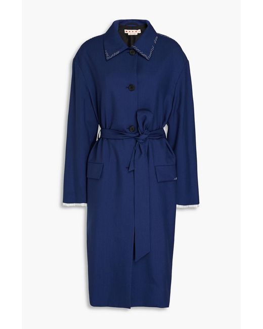 Marni Blue Belted Embroidered Wool Coat