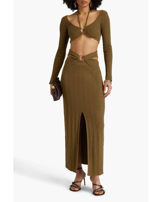 Nanushka Green Amra Cropped Ribbed Cotton-blend Top