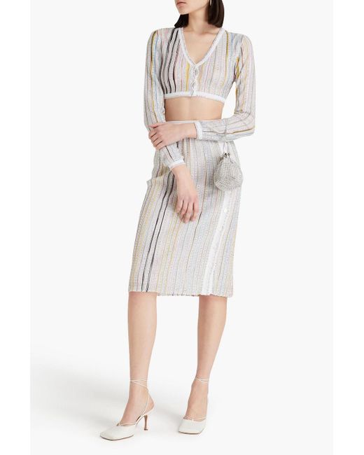 Missoni White Cropped Sequin-embellished Space-dyed Cardigan