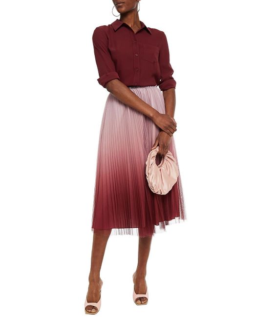 RED Valentino Red Pleated Dégradé Tulle Midi Skirt