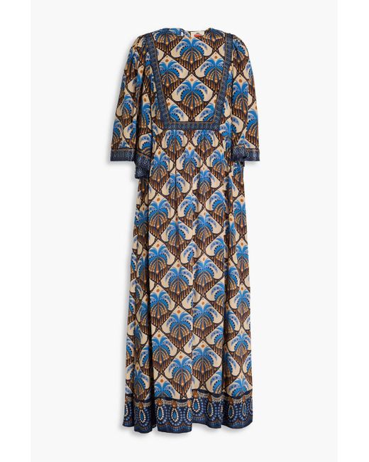 Farm Rio Blue Printed Satin Maxi Dress