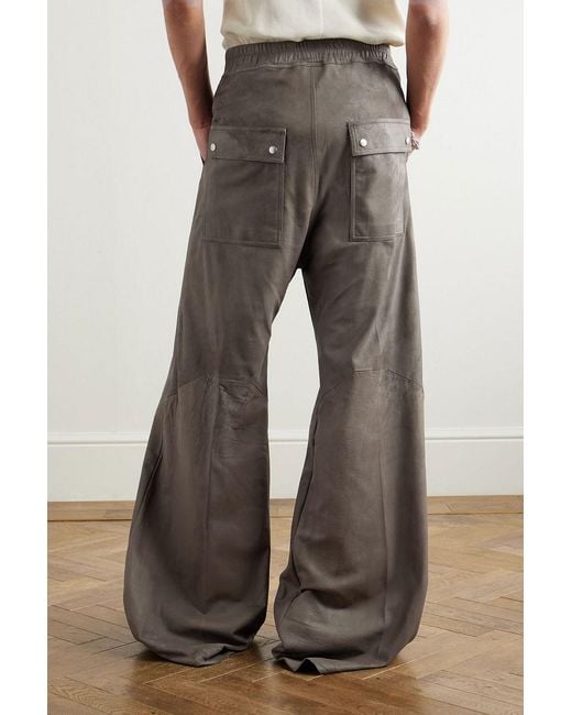 Rick Owens Gray Bella Wide-Leg Leather Drawstring Pants for men