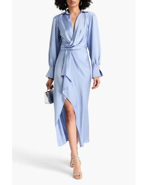 Jonathan Simkhai Blue Talita Draped Wrap-Effect Satin Midi Dress
