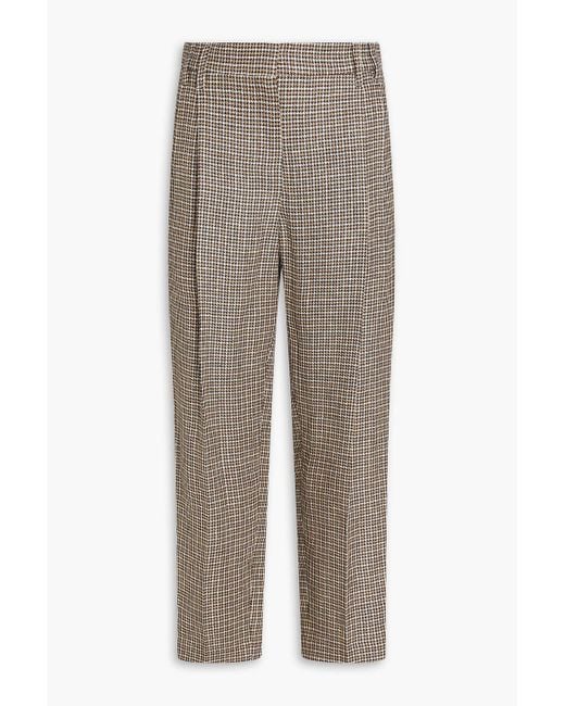 Brunello Cucinelli Gray Cropped Metallic Houndstooth Linen-blend Tapered Pants