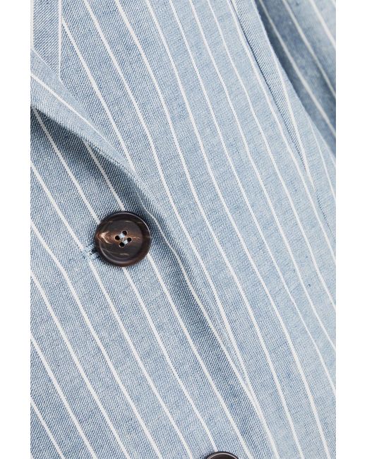 Brunello Cucinelli Blue Striped Linen-Blend Blazer