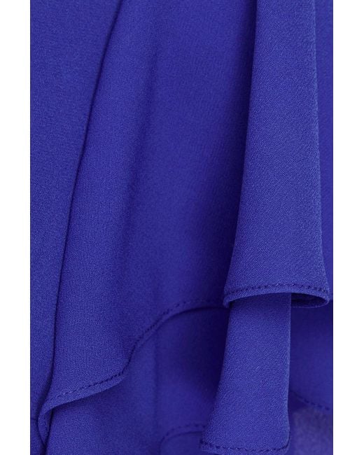 Mikael Aghal Blue Fluted Cutout Crepe Midi Dress