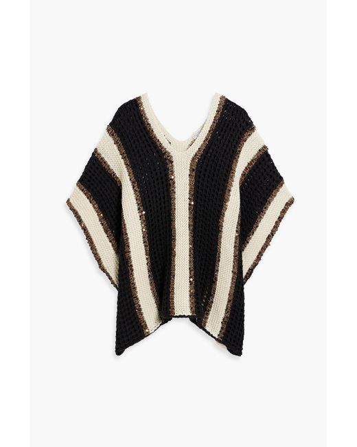Brunello Cucinelli Black Sequin-Embellished Open-Knit Jute-Blend Sweater