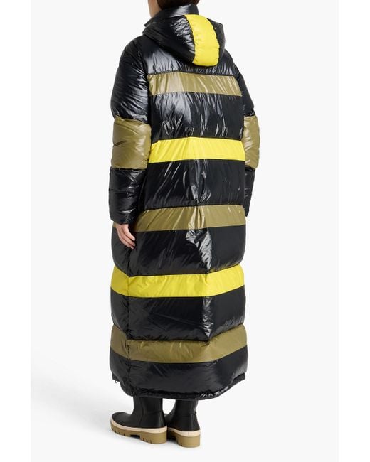 Ganni Black Askja Quilted Striped Shell Hooded Down Coat