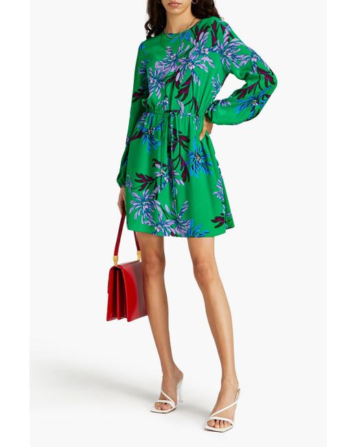 Diane von Furstenberg Green Sydney Floral-print Crepe Mini Dress