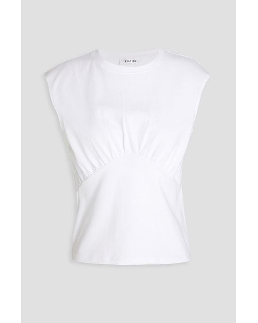 FRAME White Gathered Cotton-jersey Top