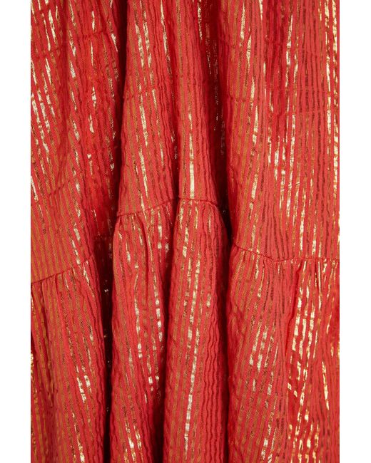 Sundress Red Rika neckholder-midikleid aus einer baumwollmischung mit streifen und metallic-effekt