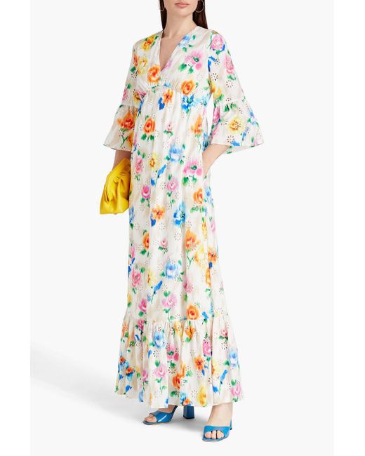 Boutique Moschino White Floral-print Broderie Anglaise Cotton Maxi Dress