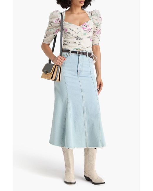 Isabel Marant White Galaor Cropped Ruched Printed Cotton-Voile Blouse