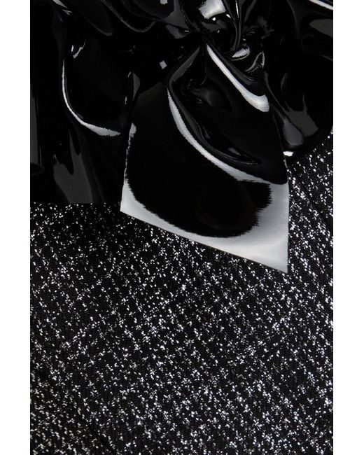 Alessandra Rich Black Strapless Ruffled Vinyl And Metallic Tweed Midi Dress