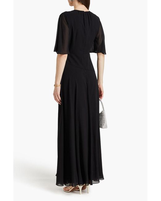 Mikael Aghal Black Gathered Bow-detailed Georgette Maxi Dress