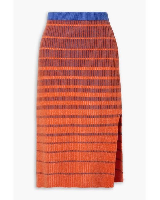 The Elder Statesman Orange Midirock aus geripptem kaschmir mit streifen