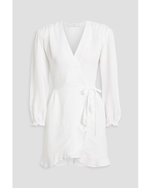 IRO White Loomy Ruffled Tmand Linen-blend Mini Wrap Dress