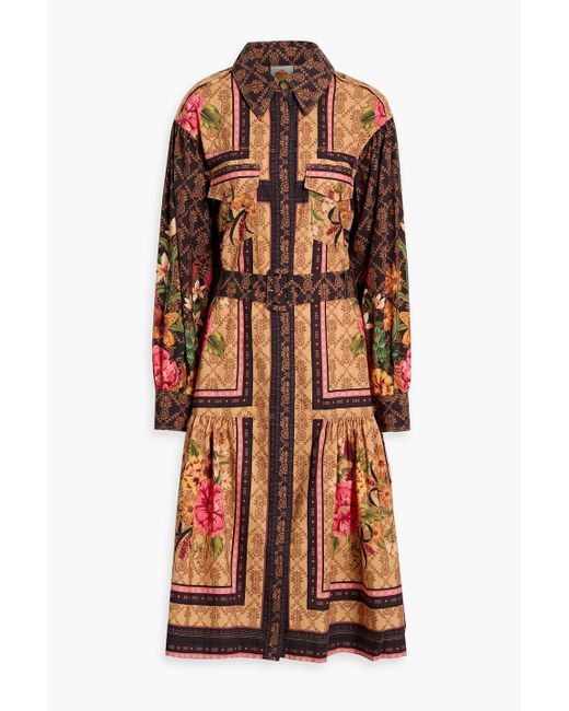 Farm Rio Orange Printed Cotton-Poplin Midi Shirt Dress