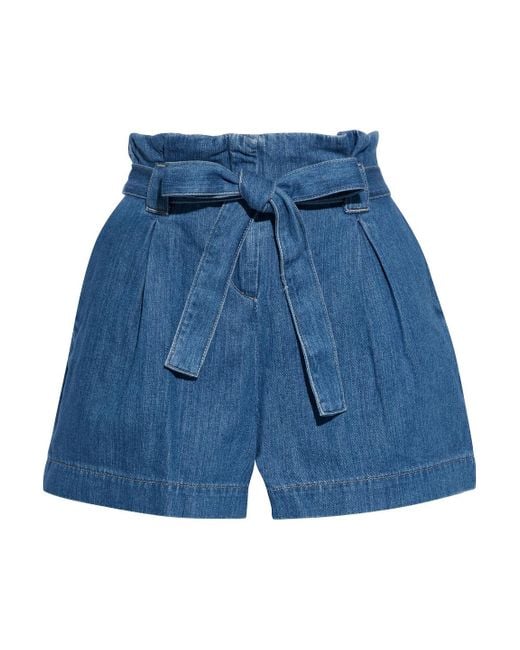 L'Agence Blue Hillary Belted Pleated Denim Shorts