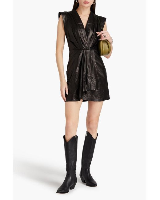 IRO Black Wrap-effect Pleated Leather Mini Dress