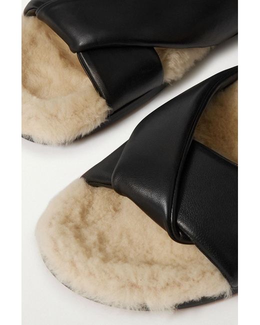 Emme Parsons Black Shearling-lined Leather Slides