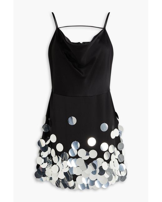 David Koma Black Embellished Draped Satin Mini Dress