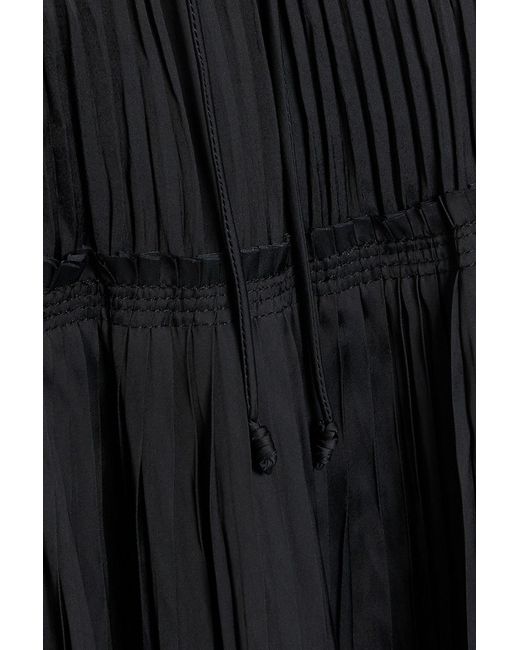 Ulla Johnson Black Malia Pleated Satin Midi Skirt